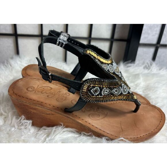 Naughty Monkey Black Beaded Wedge Sandals - Picture 6 of 8